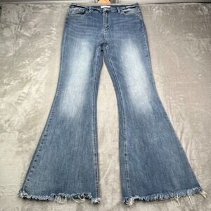 Vervet Jeans Women 32 Blue High Rise Flared Frayed Hem Medium Wash Stretch Denim